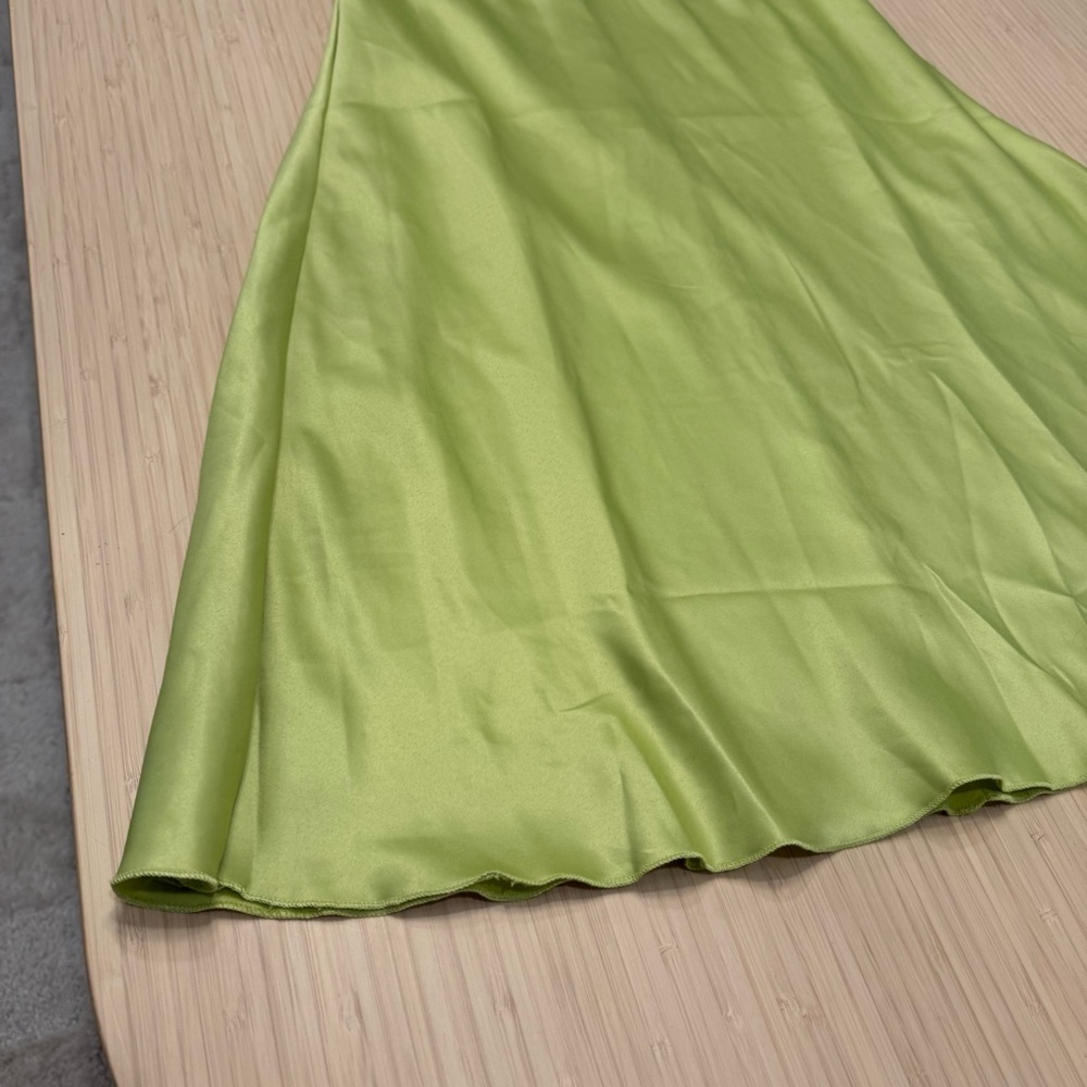 ASOS Lime Green taupe tan lace silky halter Midi Dress - Picture 2 of 9